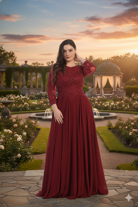 May Queen MQ1615N Embroidered Long Plus Size Mother Of Bride Dress