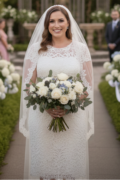 Short Sleeve Ivory Wedding Dress Modest Lace Knee Length Bridal Attire