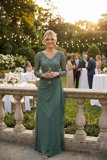 Eva USA 3451 V-Neck Long Lace Gown