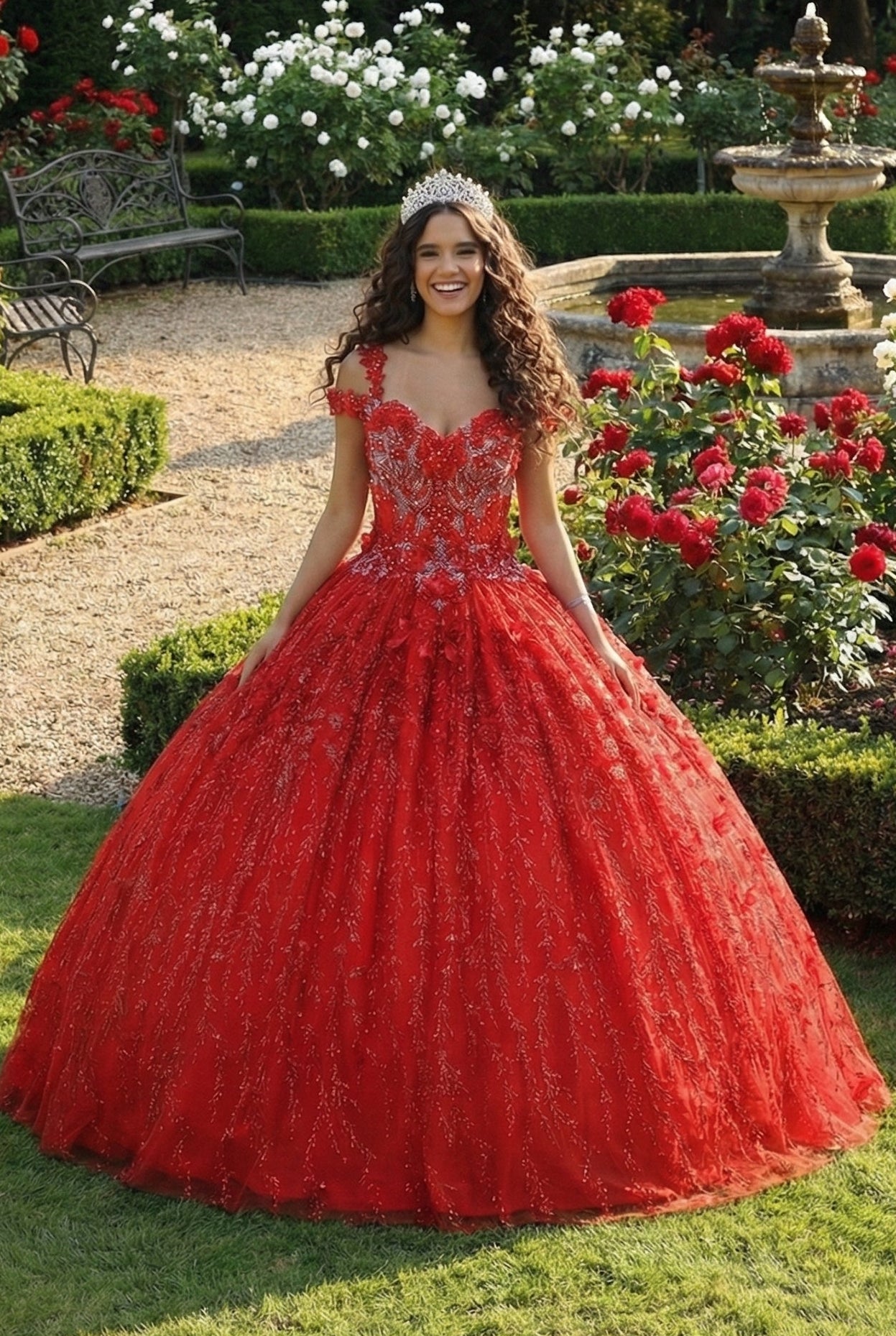 Layla K LK172 Cold Shoulder 3D Floral Applique Quince Ball Gown