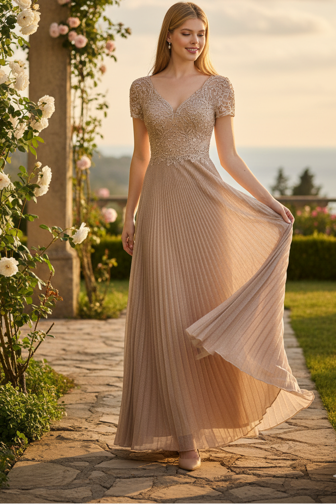 Lenovia 8139 Short Sleeve Mother Of The Bride Gown-New Collection