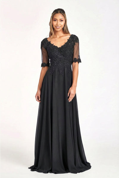 Applique Chiffon Mid-Sleeve Gown by Elizabeth K GL1982