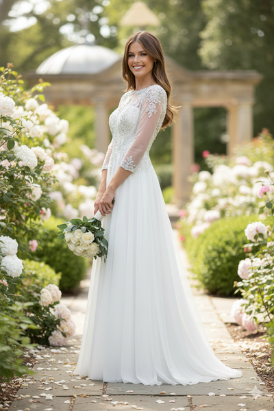 Vestido bordado de manga 3/4 Lenovia 8171 para madre de la novia