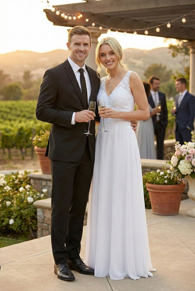 Sleeveless Wedding Dress with Beaded Bodice V-Neck Floor-Length Bridal Gown by Eva USA 5233