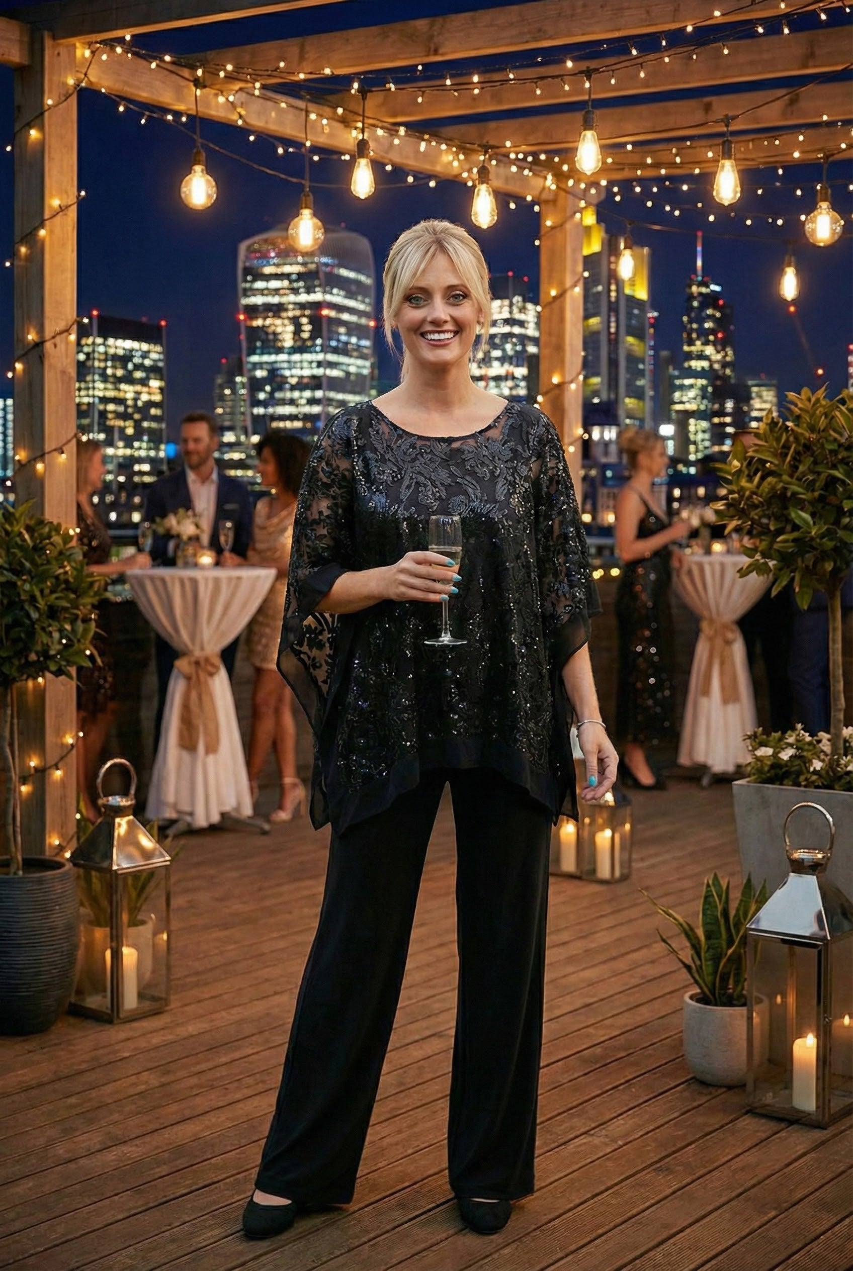 Eva USA 3443 Long Formal Cape Pant Set for Grandmother of the Bride