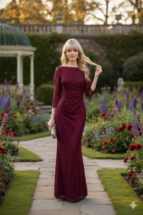 Vestido formal para madre de la novia Lenovia 5239 de encaje modesto con mangas 3/4 - Nueva colección