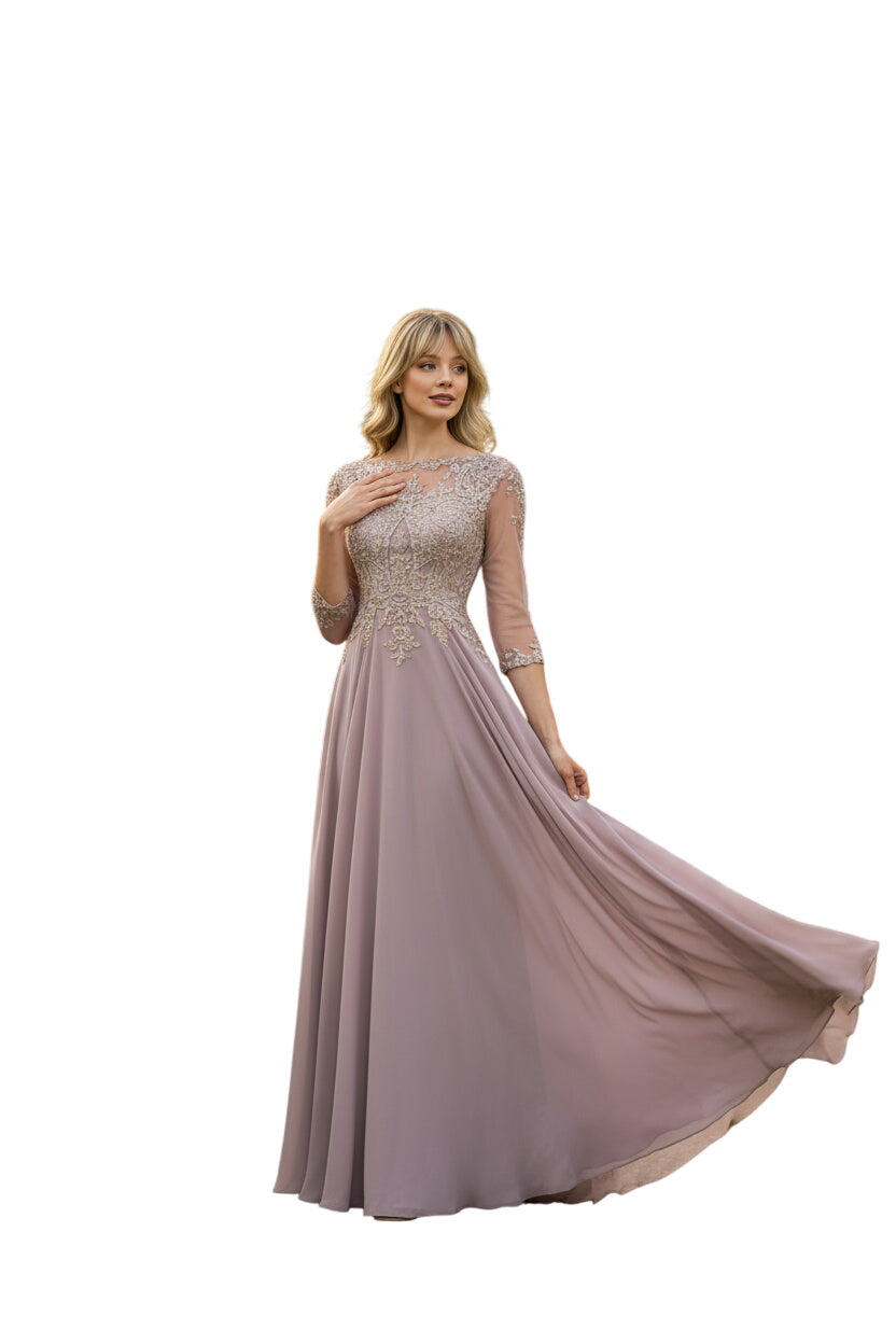 Vestido bordado de manga 3/4 Lenovia 8171 para madre de la novia