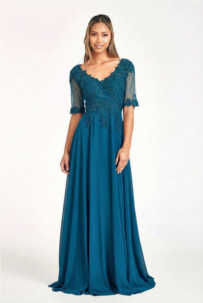 Applique Chiffon Mid-Sleeve Gown by Elizabeth K GL1982