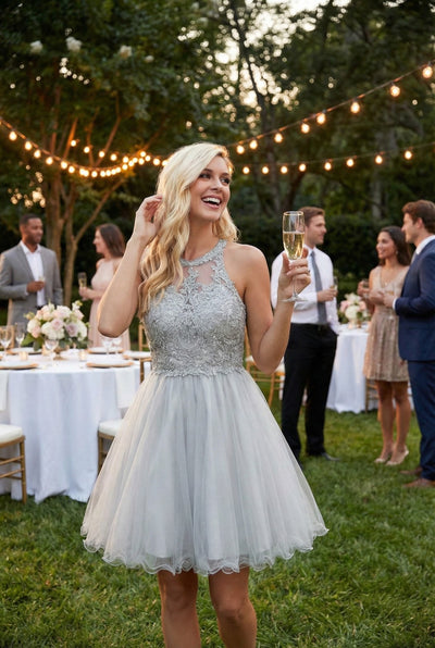 May Queen MQ1643 A Line Embroidered Graduation Short Party Dress