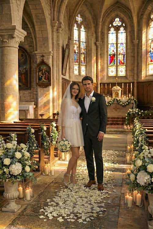 Adora Design 1040 White One Shoulder Corset Glitter Tulle Short Wedding Dress