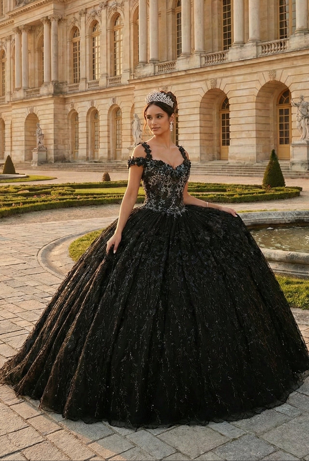 Layla K LK172 Cold Shoulder 3D Floral Applique Quince Ball Gown