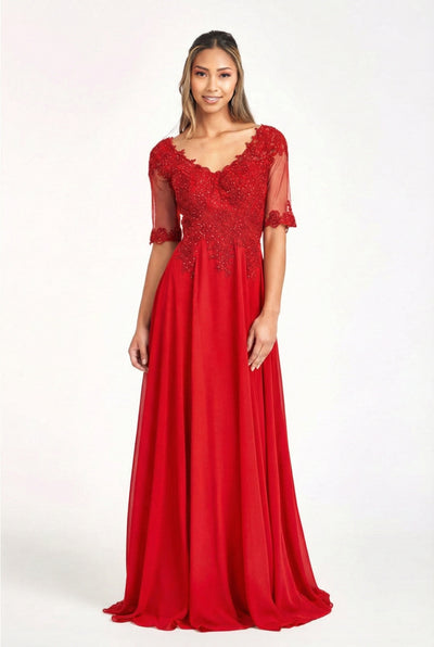 Applique Chiffon Mid-Sleeve Gown by Elizabeth K GL1982