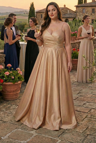 May Queen MQ1678 Simple A-Line Sleeveless Modern Satin Evening Gown