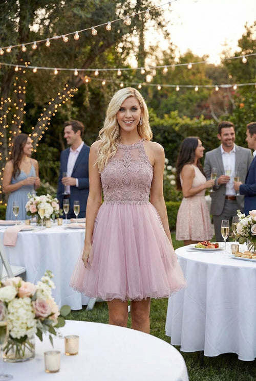 May Queen MQ1643 A Line Embroidered Graduation Short Party Dress