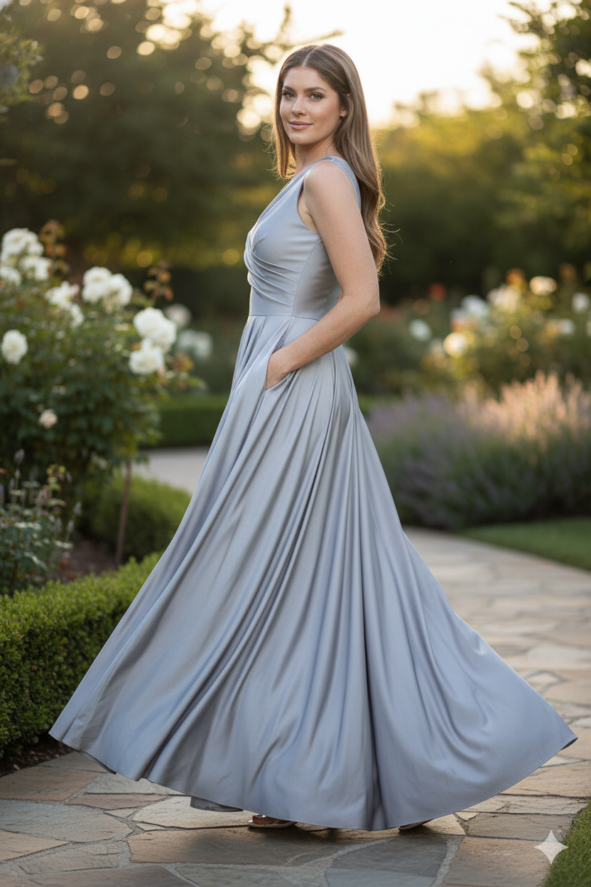 Silver Bridesmaid Dresses-Inexpensive Lenovia 5242 A-line Shiny Long