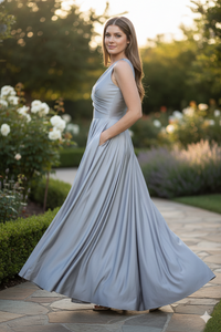 Silver Bridesmaid Dresses-Inexpensive Lenovia 5242 A-line Shiny Long