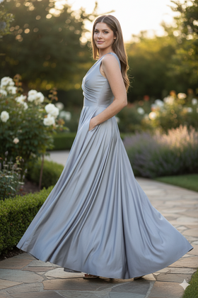 Silver Bridesmaid Dresses-Inexpensive Lenovia 5242 A-line Shiny Long