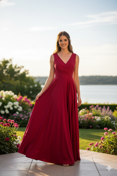 Lenovia 5242 Side Pockets A-line Shiny Long Simple Formal Evening Gown