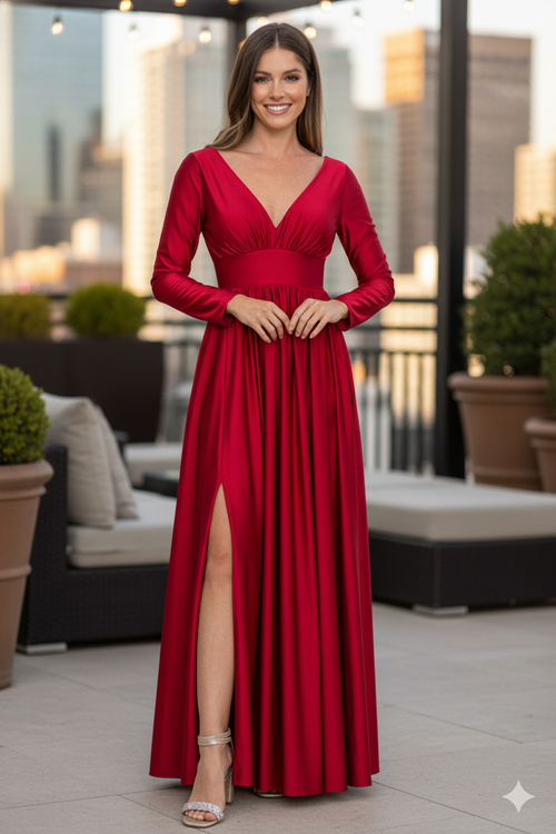 Mother Of The Bride Dress Stretchy Long Sleeve Formal Gown