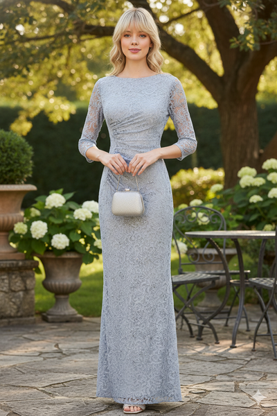 Vestido formal para madre de la novia Lenovia 5239 de encaje modesto con mangas 3/4 - Nueva colección