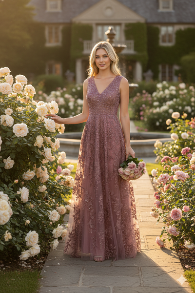 Formal Dress Long V-Neck Sleeveless A-Line Gown By Lenovia 8337-New Collection