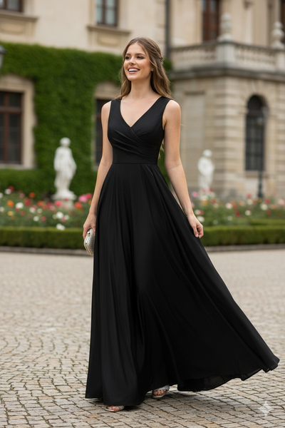 Lenovia 5242 Side Pockets A-line Shiny Long Simple Formal Evening Gown