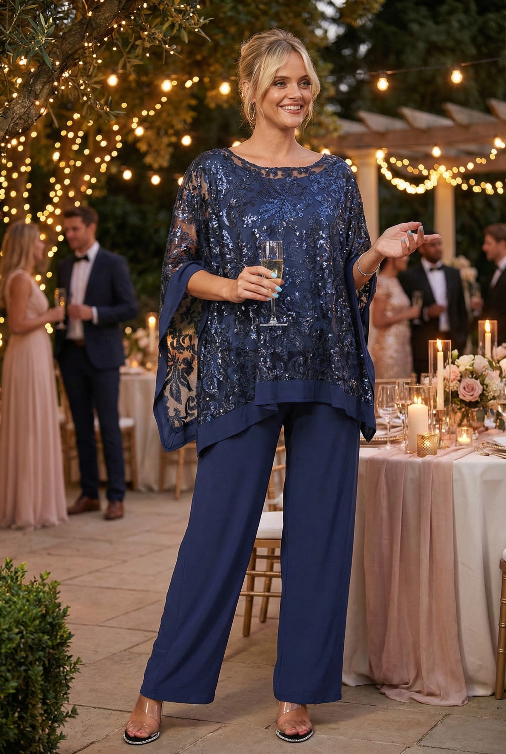 Eva USA 3443 Long Formal Cape Pant Set for Grandmother of the Bride