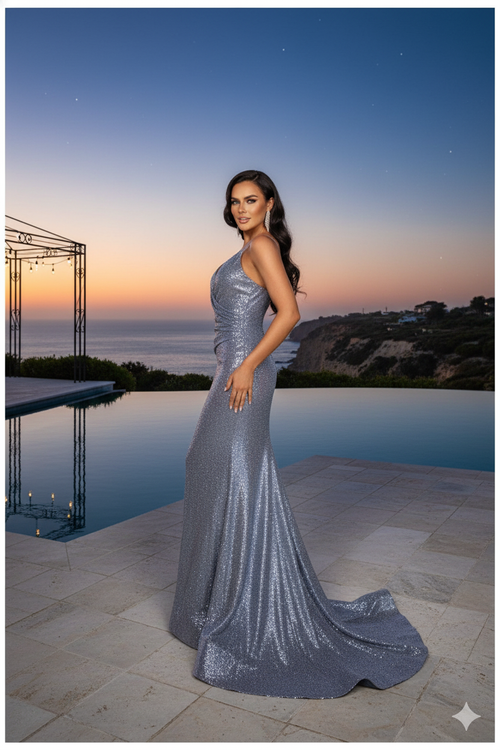 Terani Couture 2011P1032 Sophisticated Elegant Prom Evening Wine Formal Metallic Dress