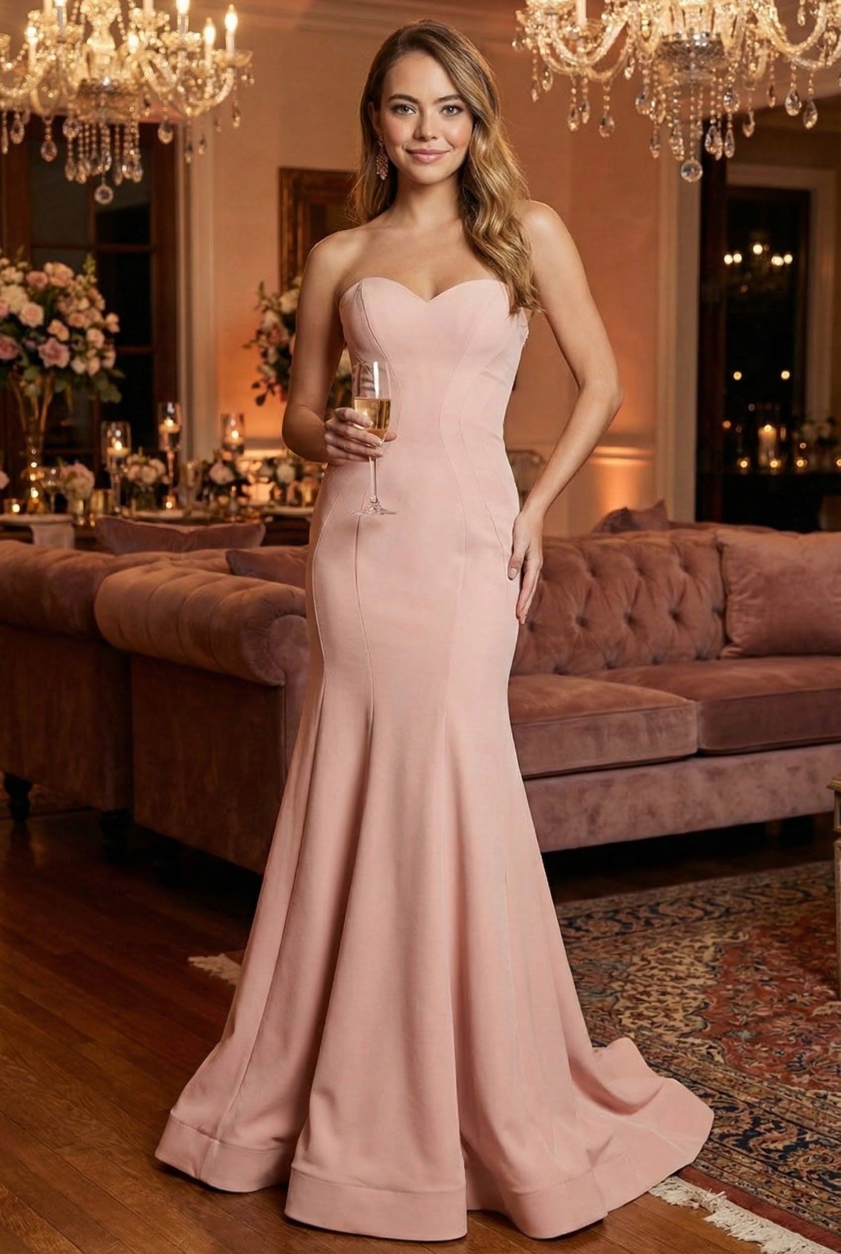 Bridesmaid Dresses in Dusty Rose Strapless Simple Mermaid Gown RQ7703