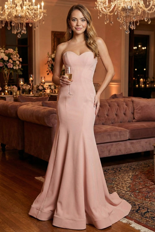 Bridesmaid Dresses in Dusty Rose Strapless Simple Mermaid Gown RQ7703