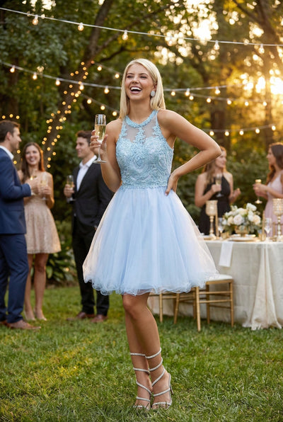 May Queen MQ1643 A Line Embroidered Graduation Short Party Dress