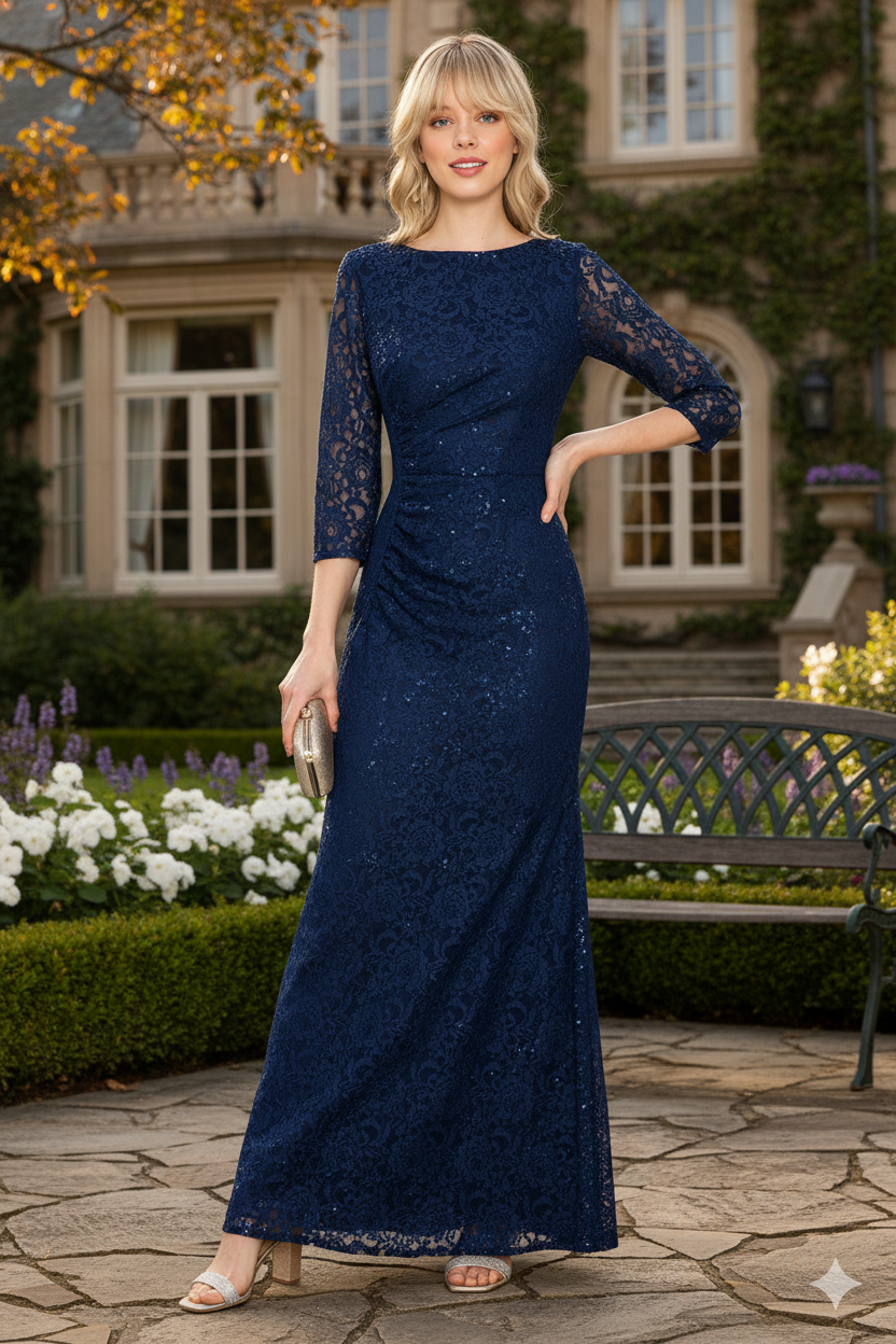 Lenovia 5239 Modest Lace 3/4 Sleeve Mother of the Bride Formal Gown-New Collection