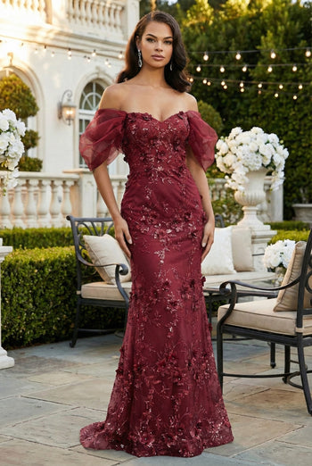 Royal Queen RQ8037 Off Shoulder 3D Floral Applique Red Carpet Dress-New Collection