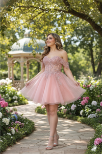 May Queen MQ2080 Sweetheart Leafy Corset A-Line Short Hoco Dress