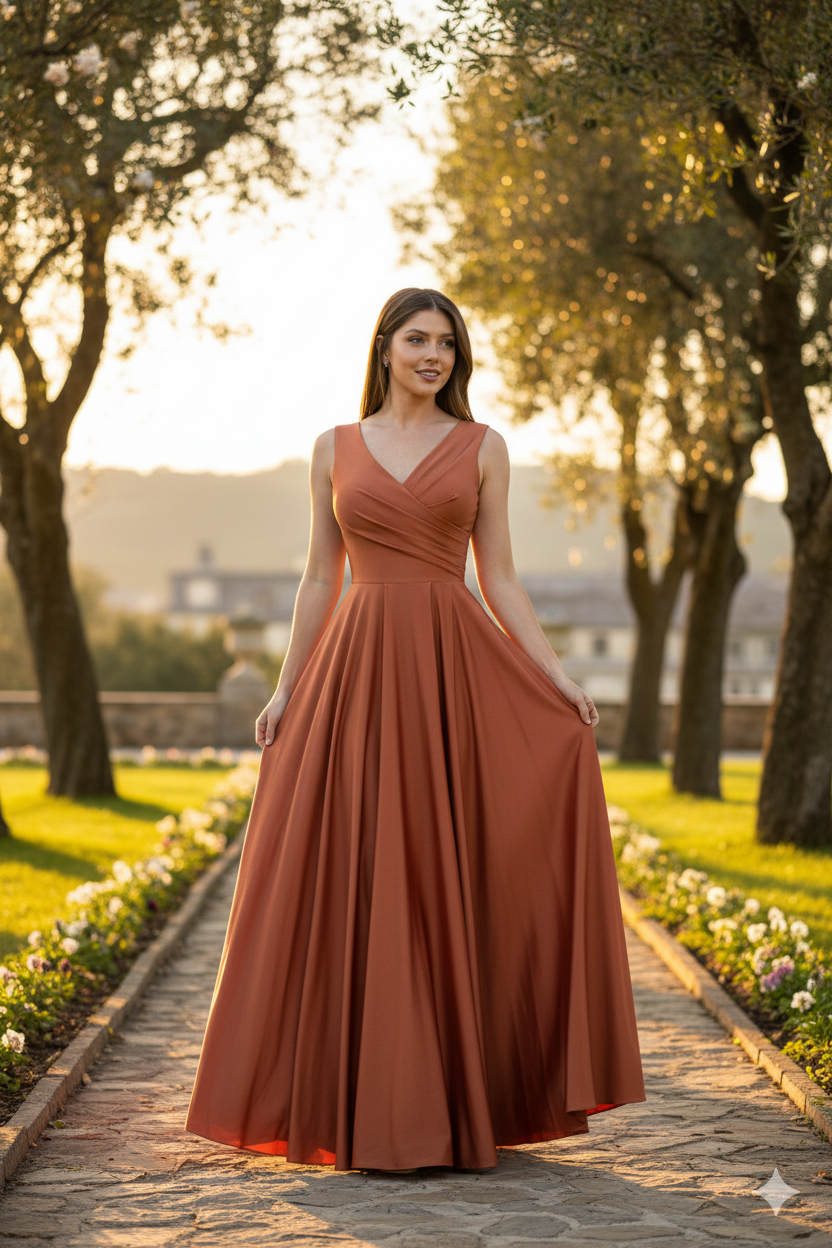 Lenovia 5242 Side Pockets A-line Shiny Long Simple Formal Evening Gown