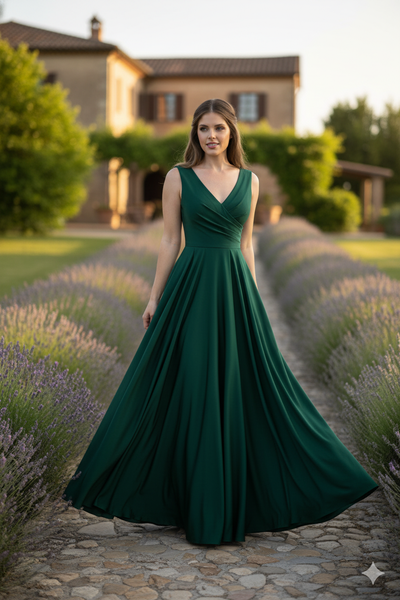 Lenovia 5242 Side Pockets A-line Shiny Long Simple Formal Evening Gown