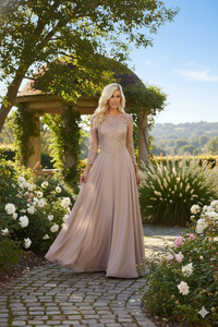 Mother of the Bride Dress 3/4 Long Sleeves Chiffon A-Line Evening Gown-New Collection