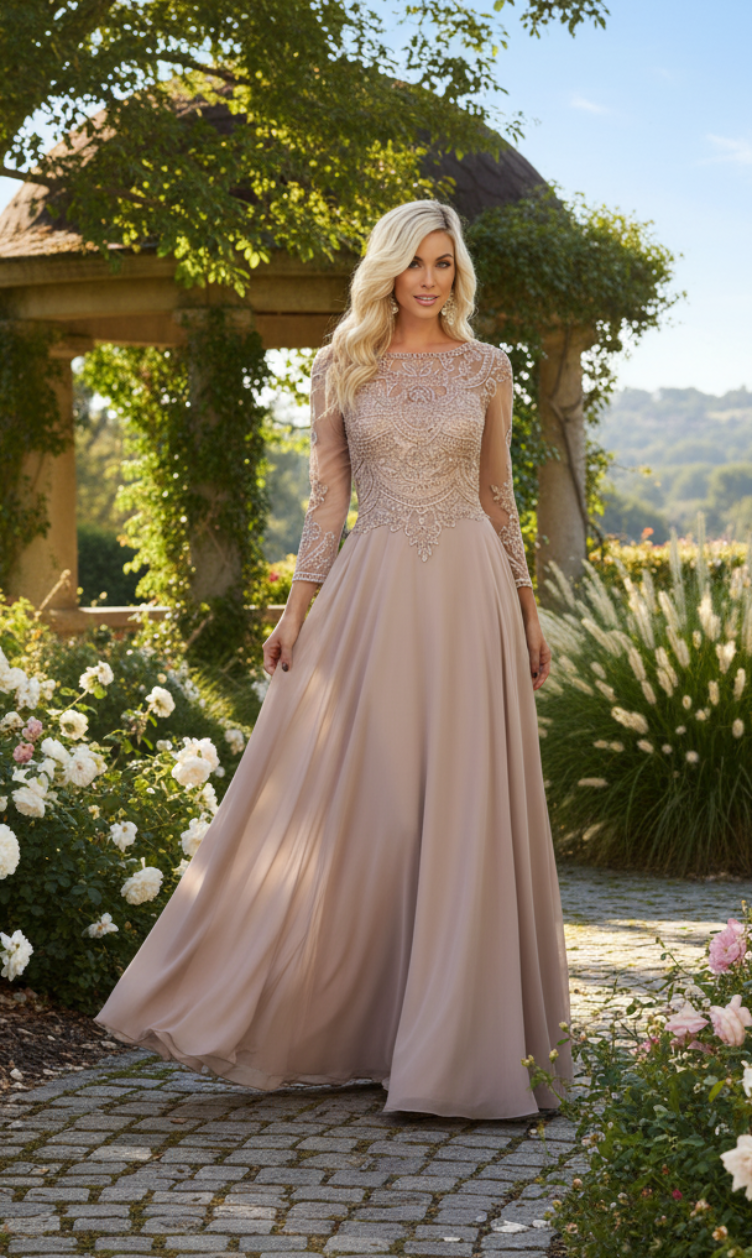 May Queen MQ1615 Long Sleeve A Line Classy Mother of the Bride Gown-New Collection