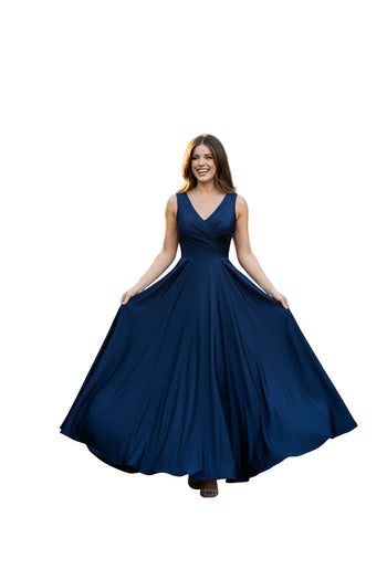 Lenovia 5242 Side Pockets A-line Shiny Long Simple Formal Evening Gown