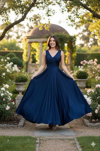 Lenovia 5242 Side Pockets A-line Shiny Long Simple Formal Evening Gown