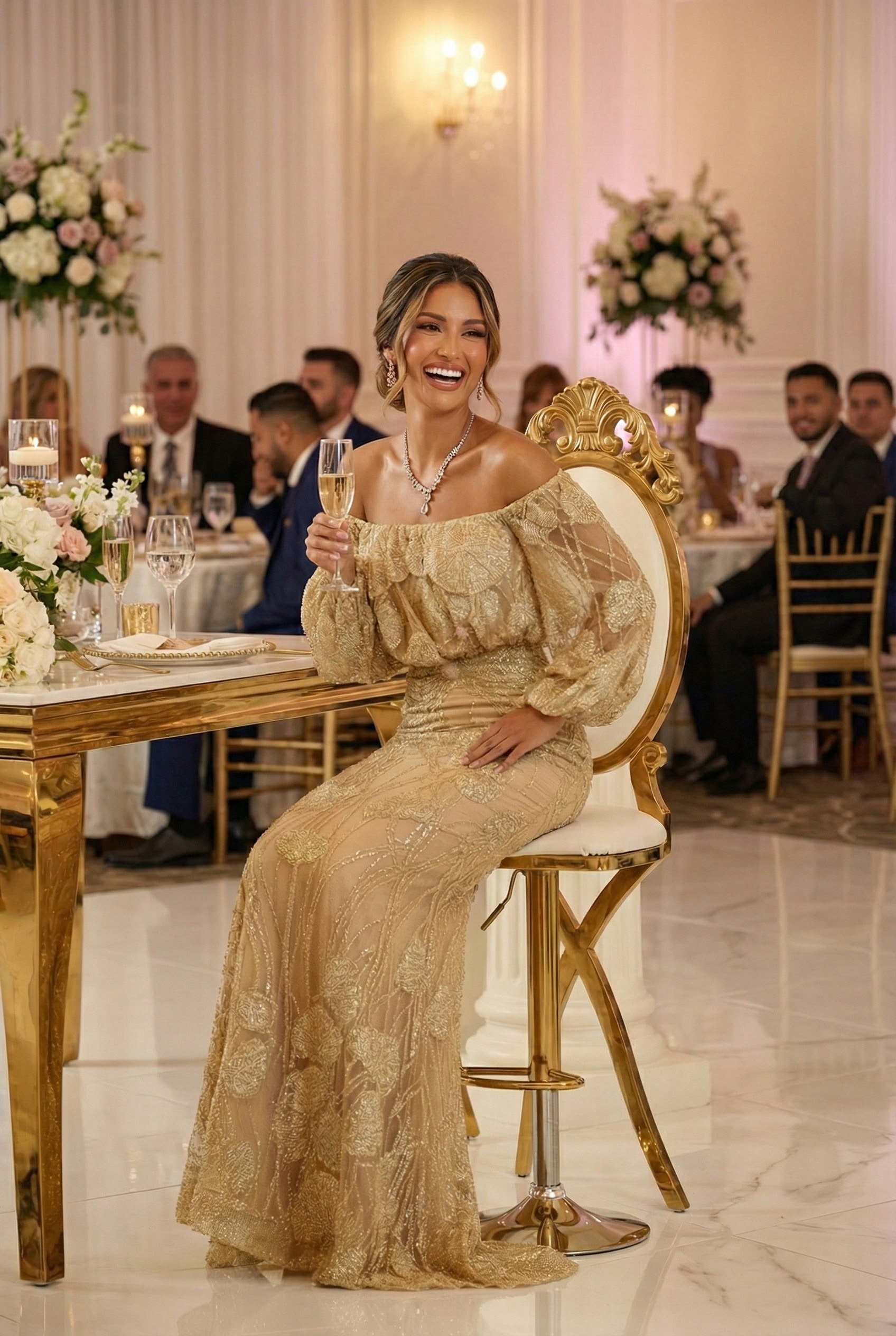 Terani Couture 251m4414 Off The-shoulder Puff Sleeves Sheath Dress