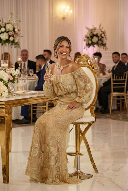 Terani Couture 251m4414 Off The-shoulder Puff Sleeves Sheath Dress