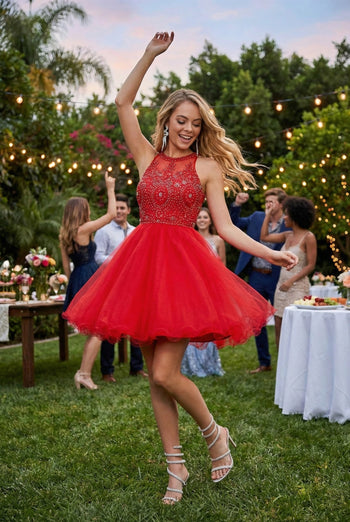 May Queen MQ1643 A Line Embroidered Graduation Short Party Dress