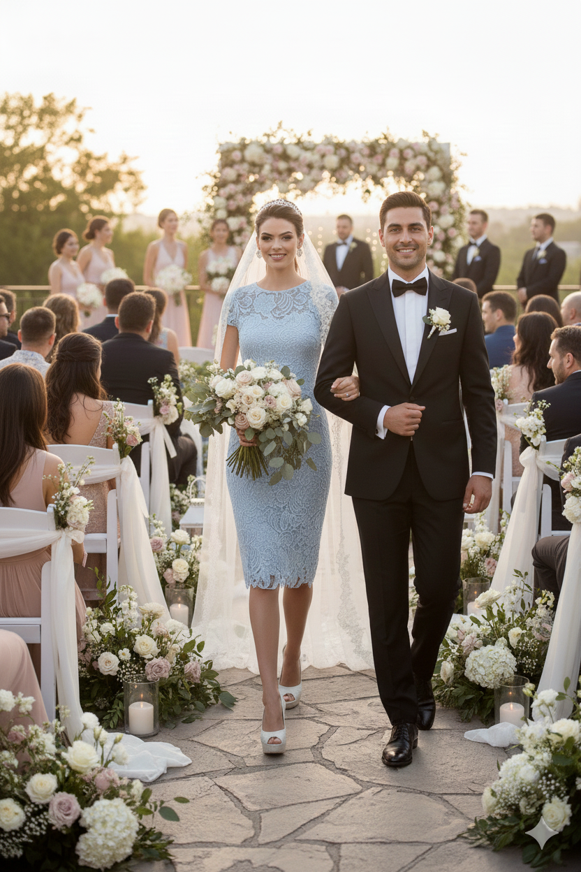 Short Sleeve Ivory Wedding Dress Modest Lace Knee Length Bridal Attire