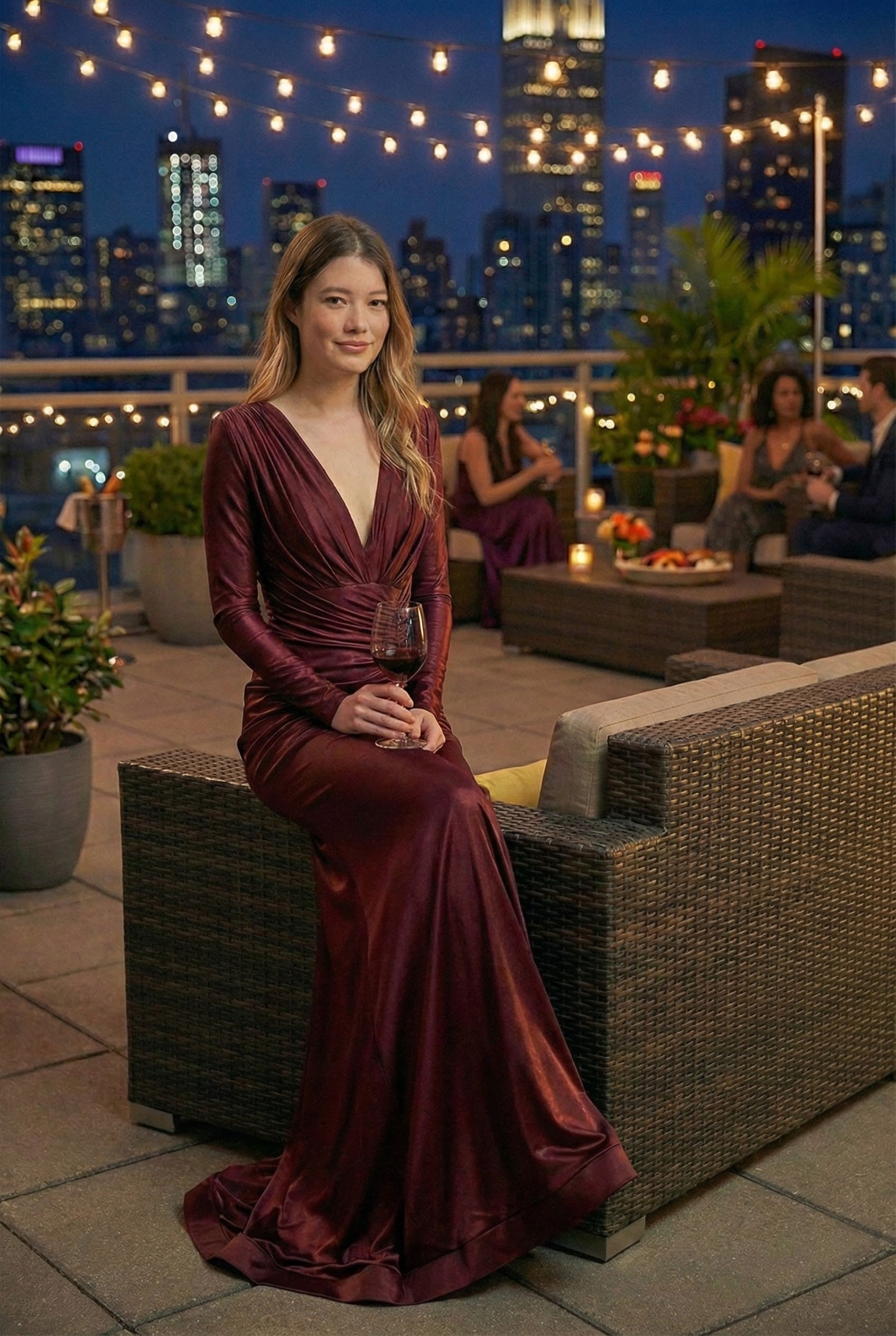 Long Sleeve Stretchy Evening Dress V-Neck Mermaid Simple Evening Prom Gown