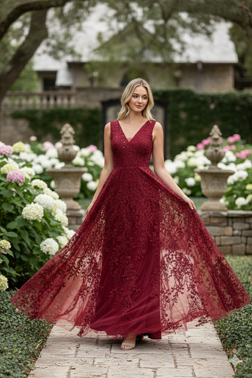 Formal Dress Long V-Neck Sleeveless A-Line Gown By Lenovia 8337-New Collection