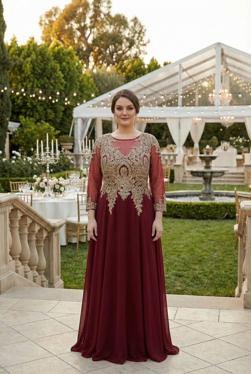 3/4 Sleeve Mother of the Bride Dress Embroidered Modern Evening Gown