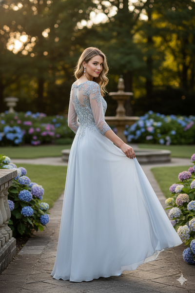 Vestido bordado de manga 3/4 Lenovia 8171 para madre de la novia