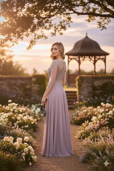 Vestido bordado de manga 3/4 Lenovia 8171 para madre de la novia