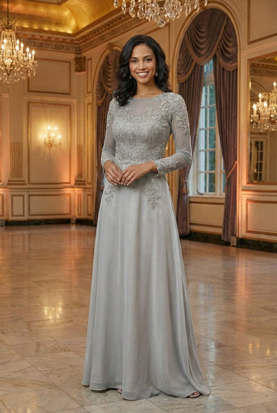 3/4 Sleeve Mother of the Bride Dress Embroidered Modern Evening Gown